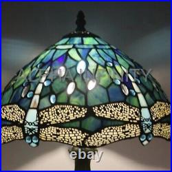 Dragonfly Style Tiffany Table Lamp Stained Glass Desk Light for Home Decor H 18