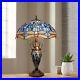 Dragonfly Tiffany Style Stained Glass Dark Bronze 3 Bulb Double Lit Table Lamp