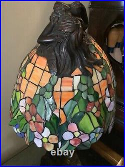 E. Thomasson Signed Daphne Laurel Tree Bronze Stained Glass Lamp 28 Female Nude
