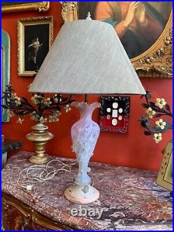 Early 20th Century Italian Murano Glass Pink Floral Table Lamp