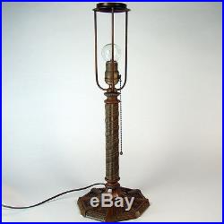 Electric Table Lamp with Pinwheel and Diamond Leaded Glass Shade 1920's