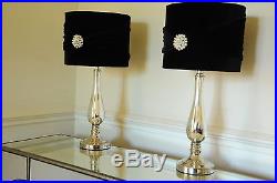 Elegance Pair of Large Table Lamps 56cm Mirrored Base Black Velvet shade