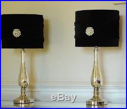 Elegance Pair of Large Table Lamps 56cm Mirrored Base Black Velvet shade