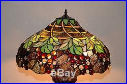 Emperor Large 20W Grapes Stained Glass Tiffany Style Jeweled Lamp, Zinc Base