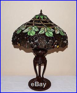 Emperor Large 20W Grapes Stained Glass Tiffany Style Jeweled Lamp, Zinc Base