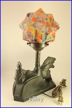 End of Day Art Glass Starburst Globe Shade Art Deco Roman Chariot Table Lamp