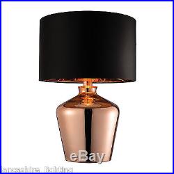 Endon 61149 Waldorf Single Table Lamp Copper Plated Glass/black Faux Silk Finish