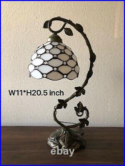 Enjoy Tiffany Style Crystal Bean White Stained Glass Table Lamp Vintage H20.5 in