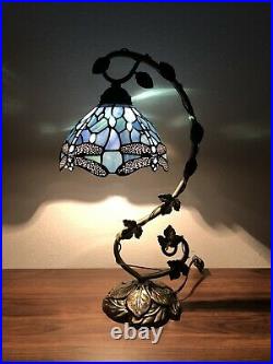 Enjoy Tiffany Style Dragonfly Sea Blue Stained Glass Table Lamp W11H20.5 Inch