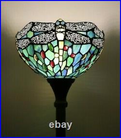 Enjoy Tiffany Style Floor Lamp Green Blue Stained Glass Dragonfly Antique 66H