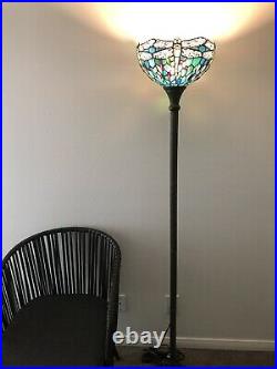 Enjoy Tiffany Style Floor Lamp Green Blue Stained Glass Dragonfly Antique 66H