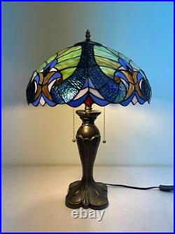 Enjoy Tiffany Style Table Lam Blue Green Liaison Stained Glass Vintage H24
