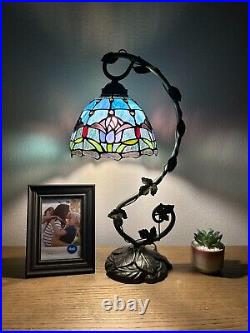 Enjoy Tiffany Style Table Lamp Blue Stained Glass Tulips Vintage 21H11W