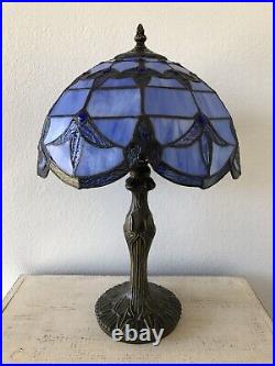Enjoy Tiffany Style Table Lamp Blue Stained Glass Vintage H19W12 Inch