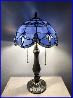 Enjoy Tiffany Style Table Lamp Blue Stained Glass Vintage H22W12 Inch