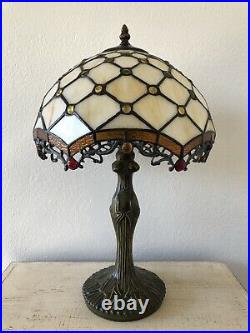 Enjoy Tiffany Style Table Lamp Crystal Bean Warm Stained Glass Vintage 19H12W