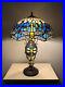 Enjoy Tiffany Style Table Lamp Dragonfly Blue Stained Glass Vintage H24W16 Inch