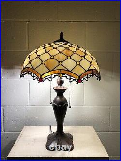 Enjoy Tiffany Style Table Lamp Gold Stained Glass Crystal Beans Vintage H24W16