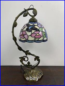 Enjoy Tiffany Style Table Lamp Hummingbird Flowers Stained Glass Antique 20.5H