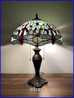 Enjoy Tiffany Style Table Lamp Jade Green Stained Glass Dragonfly Vintage H24