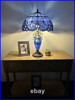 Enjoy Tiffany Style Table Lamp Lavender Baroque Blue Stained Glass LED Bulbs H24