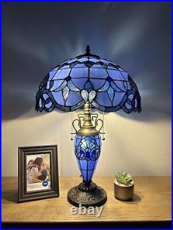 Enjoy Tiffany Style Table Lamp Lavender Baroque Blue Stained Glass LED Bulbs H24