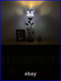 Enjoy Tiffany Style Table Lamp Lavender Baroque Blue Stained Glass USB Port H20