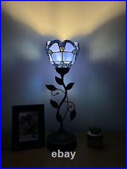 Enjoy Tiffany Style Table Lamp Lavender Baroque Blue Stained Glass USB Port H20