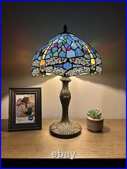 Enjoy Tiffany Style Table Lamp Sky Blue Stained Glass Dragonfly Vintage 19H12W