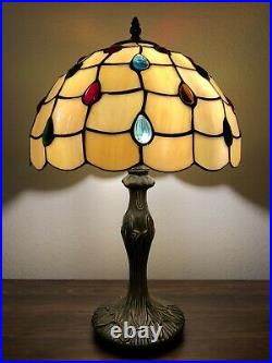 Enjoy Tiffany Style Table Lamp Stained Glass Crystal Beans Vintage 19H12W