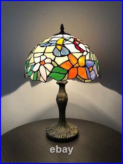 Enjoy Tiffany Style Table Lamp Stained Glass Hummingbird Flower Vintage 19H12W