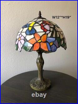 Enjoy Tiffany Style Table Lamp Stained Glass Hummingbird Flower Vintage 19H12W