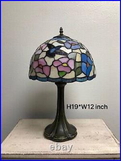 Enjoy Tiffany Style Table Lamp Stained Glass Hummingbird Flower Vintage H19W12