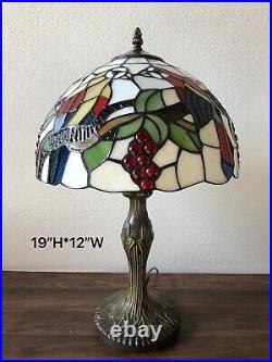 Enjoy Tiffany Style Table Lamp Stained Glass Parrots Grape Vintage 19H12W
