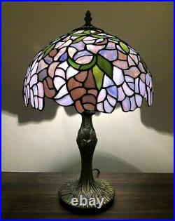 Enjoy Tiffany Style Table Lamp Stained Glass Purple Flower Antique Vintage 19H