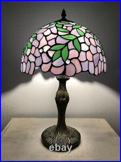 Enjoy Tiffany Style Table Lamp Stained Glass Purple Flowers Vintage H19W12 Inch