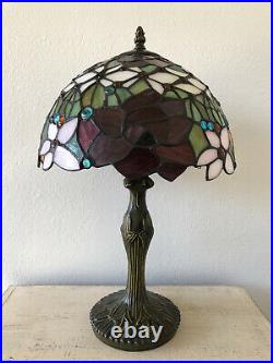 Enjoy Tiffany Style Table Lamp Stained Glass Rose Flower Vintage 19H12W