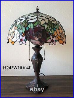 Enjoy Tiffany Style Table Lamp Stained Glass Rose Flowers Vintage ET1603 W16H24