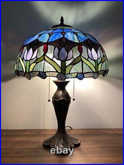 Enjoy Tiffany Style Table Lamp Stained Glass Tulips Vintage H24W16 Inch