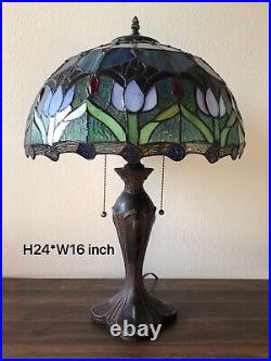 Enjoy Tiffany Style Table Lamp Stained Glass Tulips Vintage H24W16 Inch