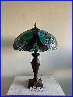 Enjoy Tiffany Style Table Lamp Stained Glass Vintage H24W16 Inches