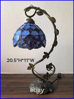 Enjoy Tiffany Style Table Lamp Tulip Blue Stained Glass Vintage 20.5H11W