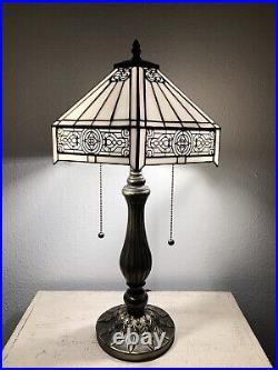 Enjoy Tiffany Style Table Lamp White Stained Glass Hexagon Vintage H22W12 In