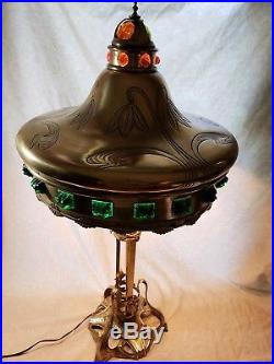 Extremely Rare Art Nouveau Jugendstil Table lamp Brass and Glass
