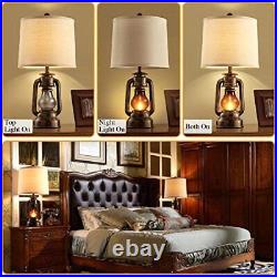 Farmhouse Lantern Table Lamps for Living Room Set of 2, Vintage Bedroom Resin La