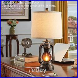 Farmhouse Lantern Table Lamps for Living Room Set of 2, Vintage Bedroom Resin La