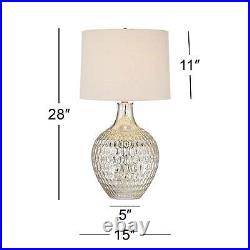 Farmhouse Table Lamp with Round Riser Mercury Glass Off-White Shade Living Room