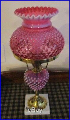 Fenton Art Glass Cranberry Opalescent Hobnail Student Electric Table Lamp w Tag
