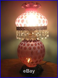Fenton Gwtw Cranberry Opalescent Coin Dot Prisms 3 Way Lighting Parlor Lamp