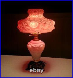 Fenton L. G. Wright GWTW Puffy Rose Cranberry Overlay Hurricane Table Lamp Base